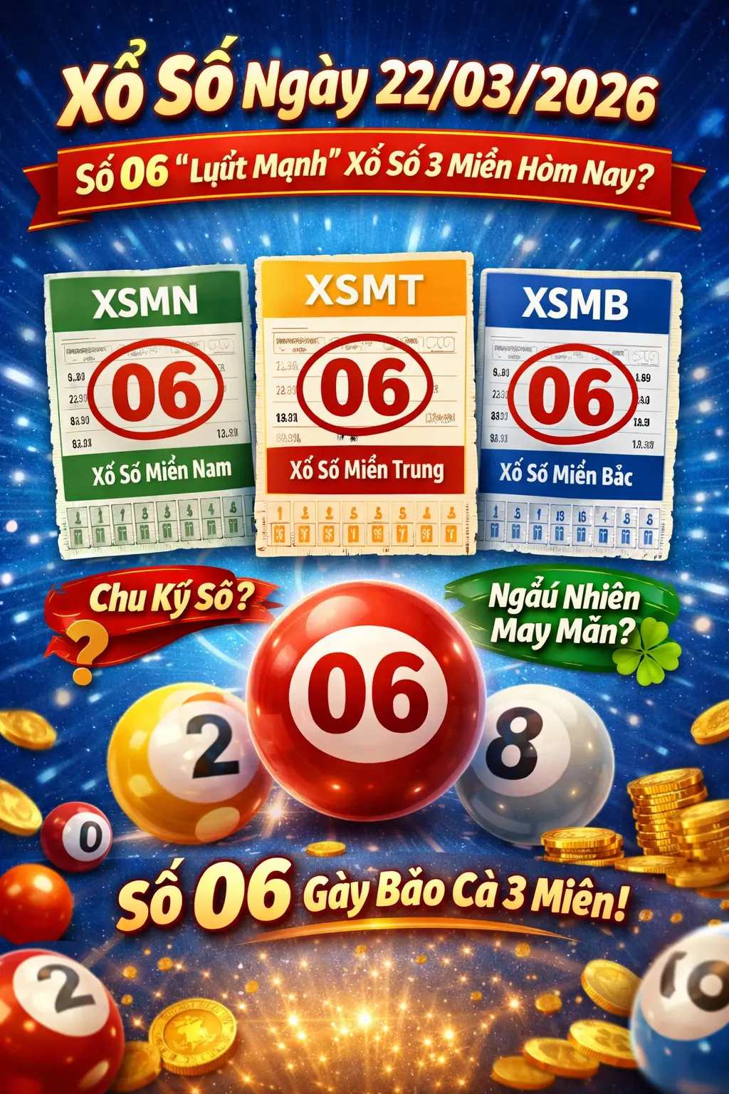 Xổ số ngày 22/03/2026: Điều gì khiến số 06 lướt mạnh xổ số 3 miền hôm nay?